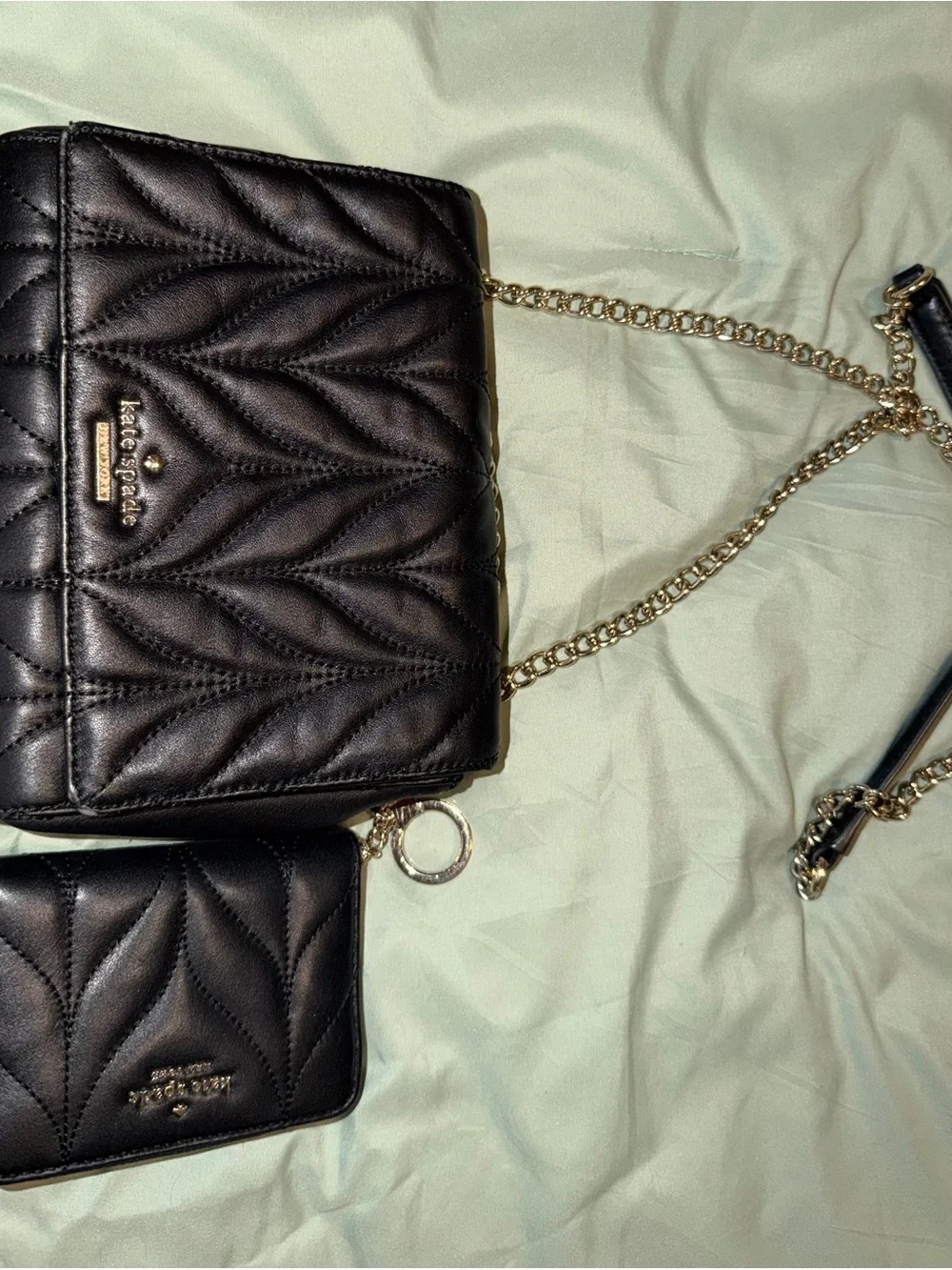 kate spade Black Quilted Leather Crossbody with matching small bifold